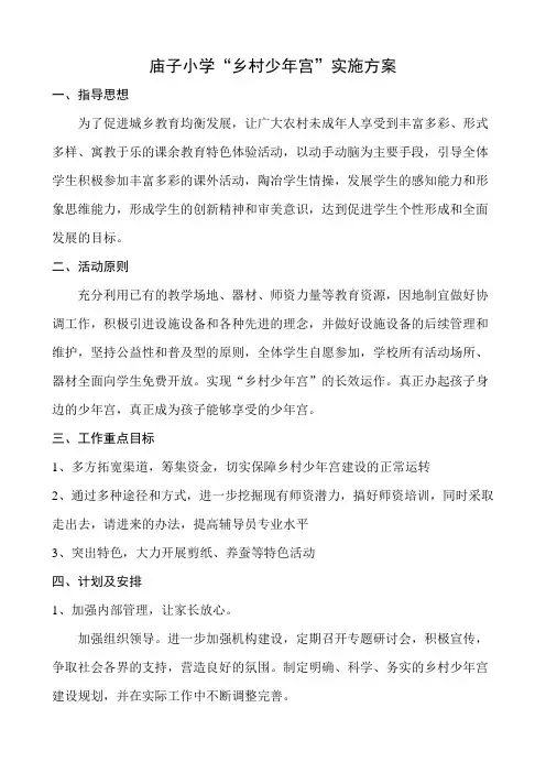 庙子小学乡村年少年宫实施方案