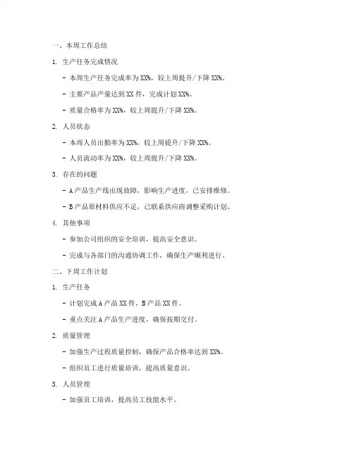 生产经理周工作总结计划