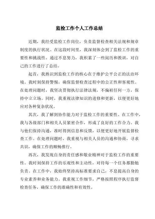 监检工作个人工作总结