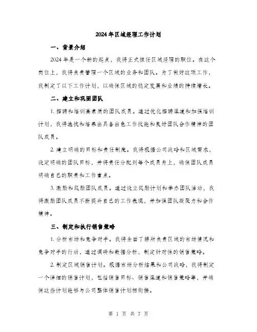 2024年区域经理工作计划(二篇)