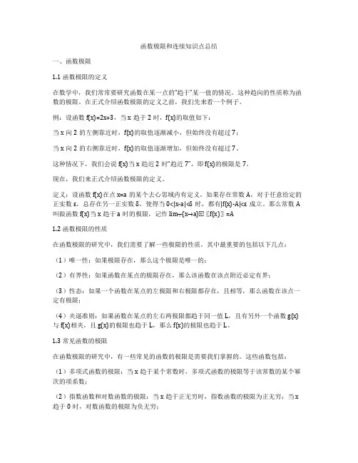 函数极限和连续知识点总结