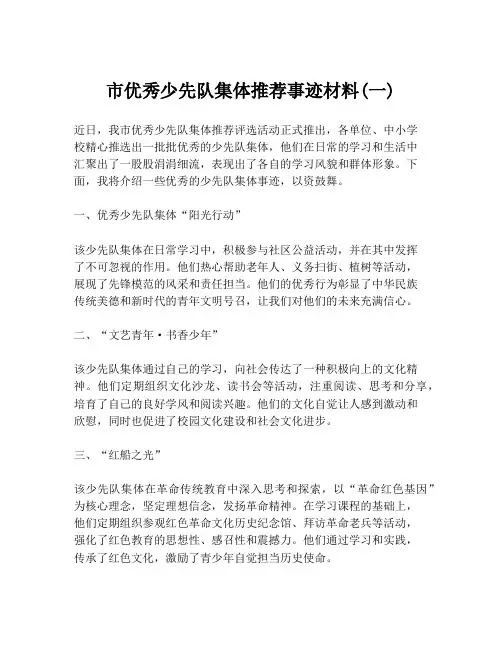 市优秀少先队集体推荐事迹材料(一)