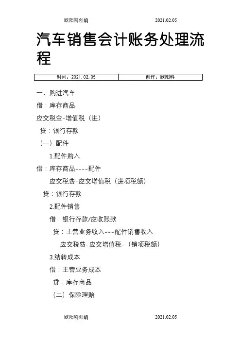 汽车销售会计账务处理流程之欧阳科创编