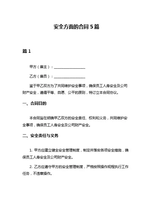 安全方面的合同5篇