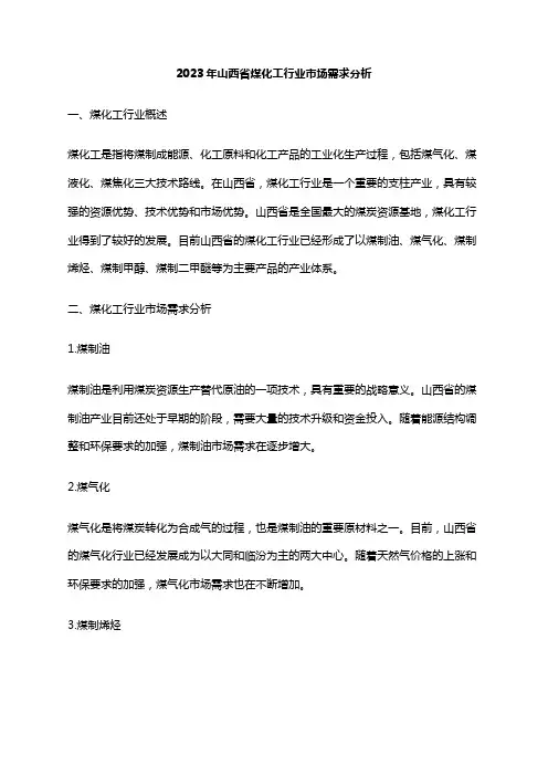 2023年山西省煤化工行业市场需求分析