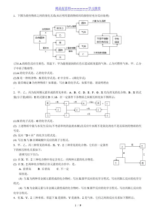 高中化学无机推断框图题精选(附答案)