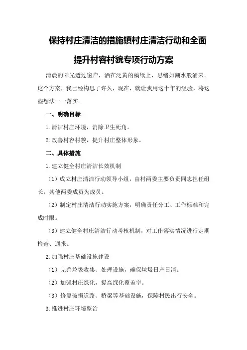 保持村庄清洁的措施镇村庄清洁行动和全面提升村容村貌专项行动方案