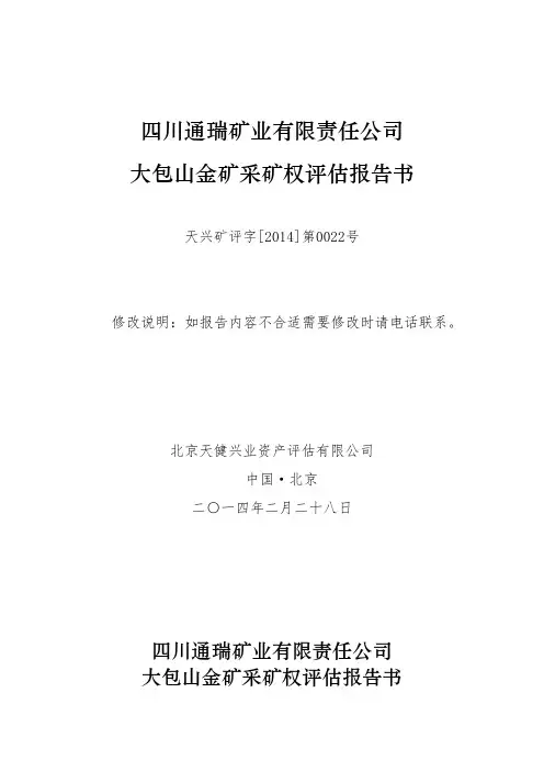 四川省平武县大包山金矿采矿权评估报告书2014年11月23日w