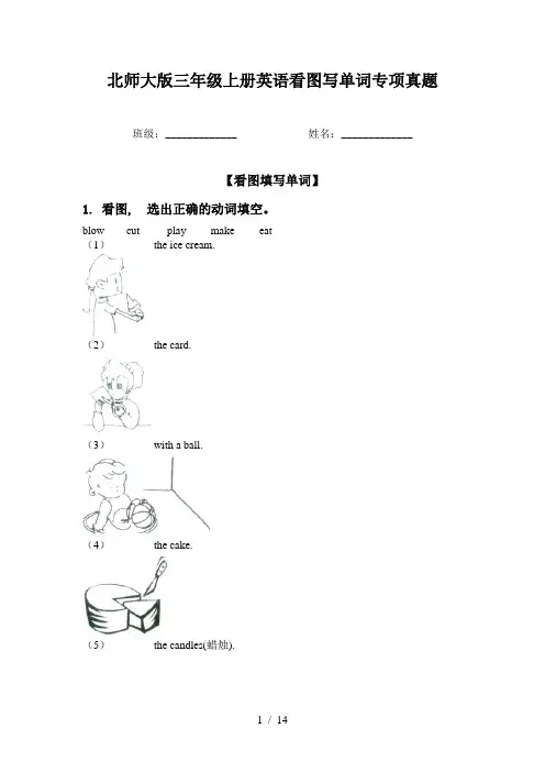北师大版三年级上册英语看图写单词专项真题
