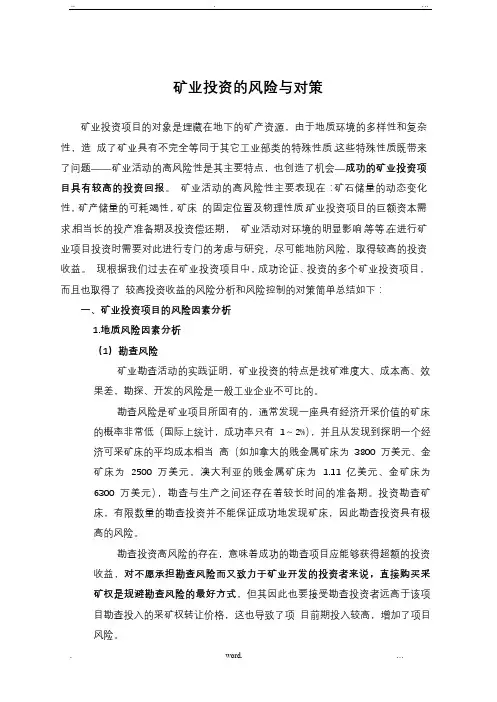 矿业投资的风险与对策