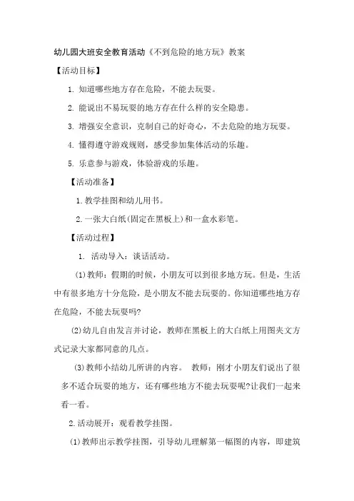 幼儿园大班安全教育活动《不到危险的地方玩》教案