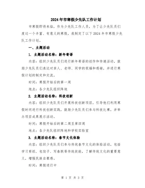 2024年市寒假少先队工作计划