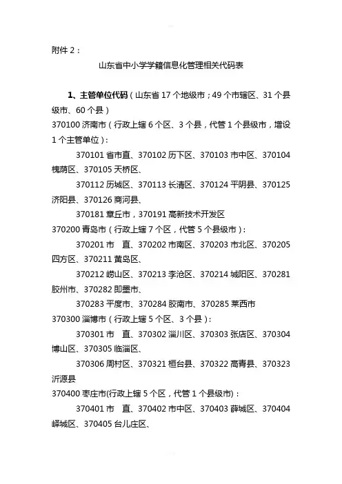 山东省中小学信息化管理相关代码表