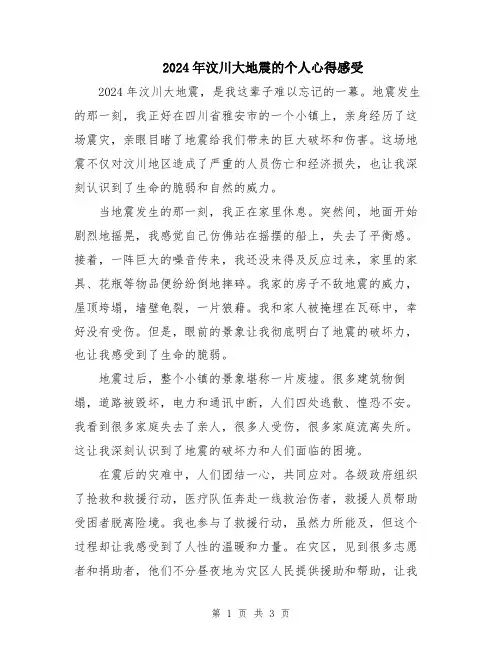 2024年汶川大地震的个人心得感受