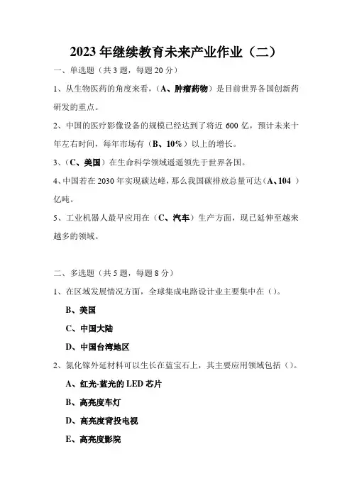 2023年继续教育未来产业作业(二)