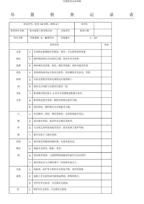 吊篮检查记录表格