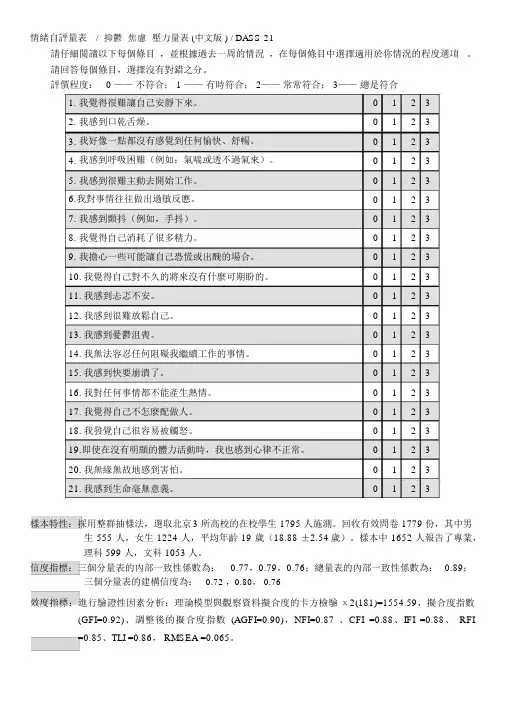 情绪自评量表(DASS-21),抑郁-焦虑-压力量表