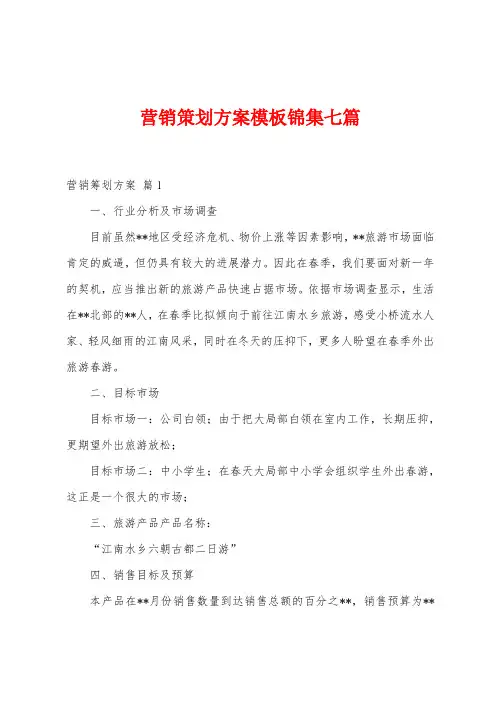 营销策划方案模板七篇