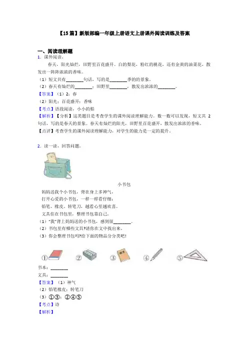 【15篇】新版部编一年级上册语文上册课外阅读训练及答案
