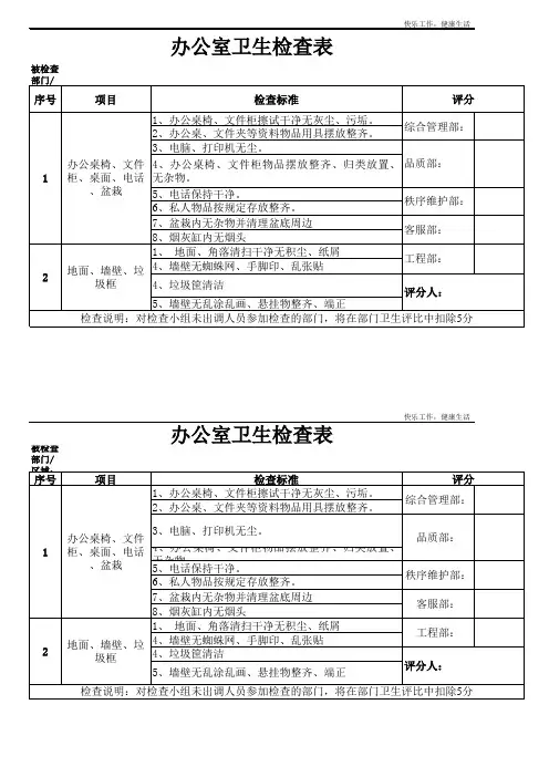 办公室卫生检查表