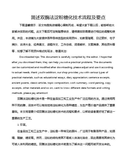 简述双酶法淀粉糖化技术流程及要点