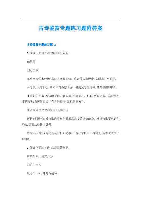 古诗鉴赏专题练习题附答案