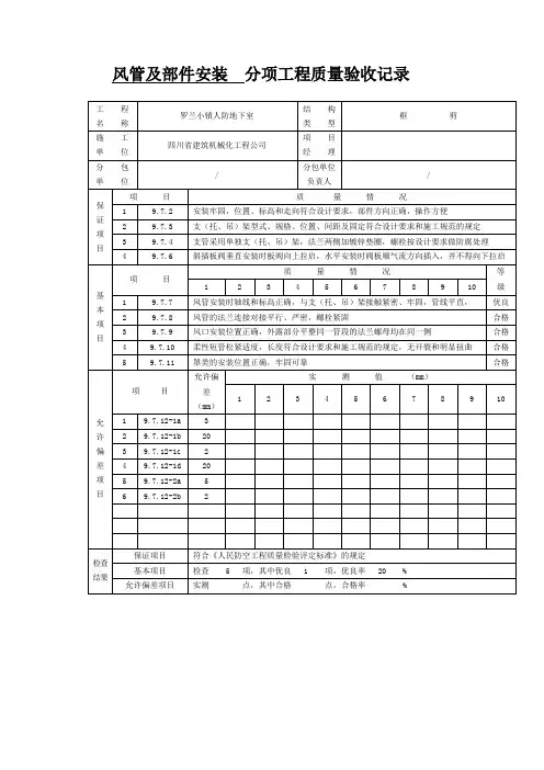 建筑工程风管及部件安装  分项工程质量验收记录
