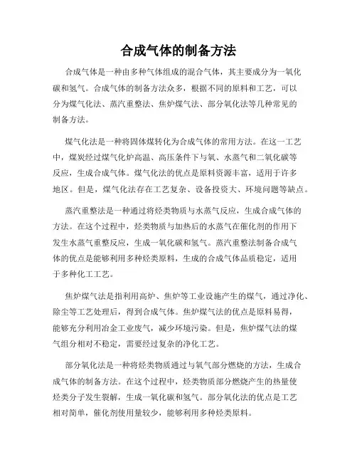 合成气体的制备方法