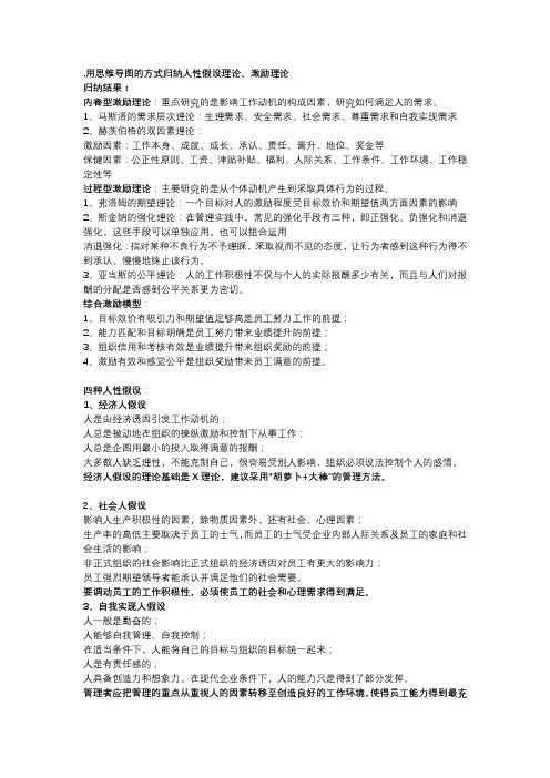 .用思维导图的方式归纳人性假设理论、激励理论