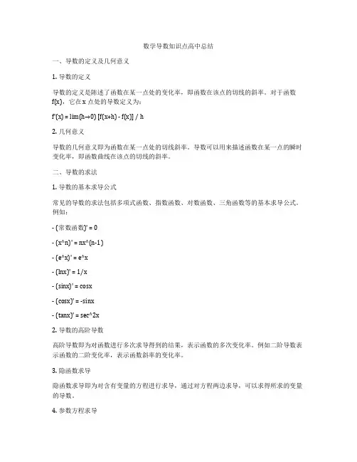 数学导数知识点高中总结