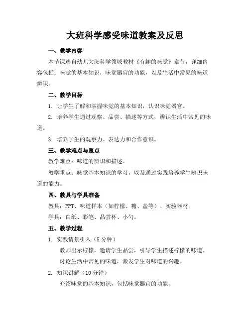 大班科学感受味道教案及反思