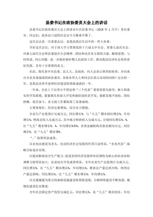 最新-县委书记在政协委员大会上的讲话 精品 (3)