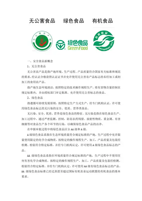 无公害食品,绿色食品,有机食品的区别