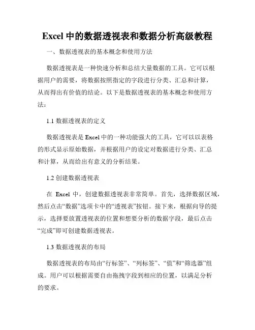 Excel中的数据透视表和数据分析高级教程