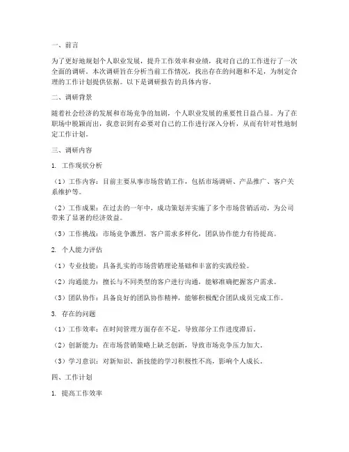 调研个人工作计划