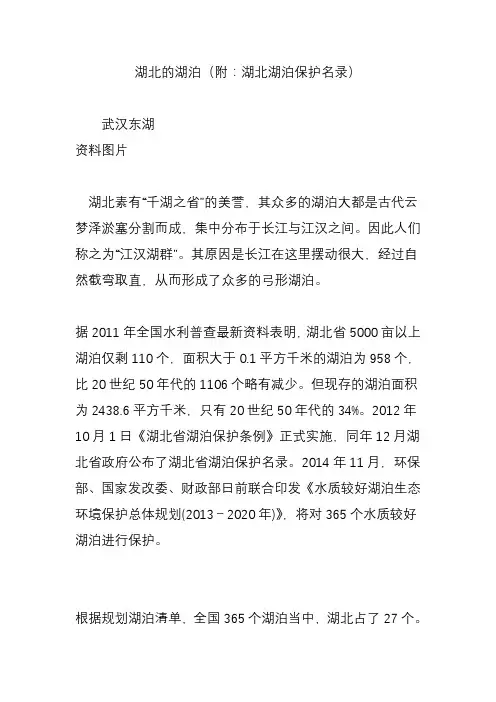 湖北的湖泊(附：湖北湖泊保护名录)