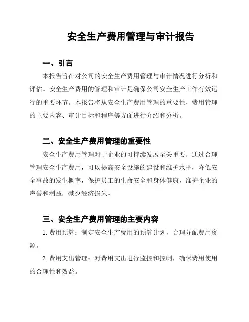 安全生产费用管理与审计报告