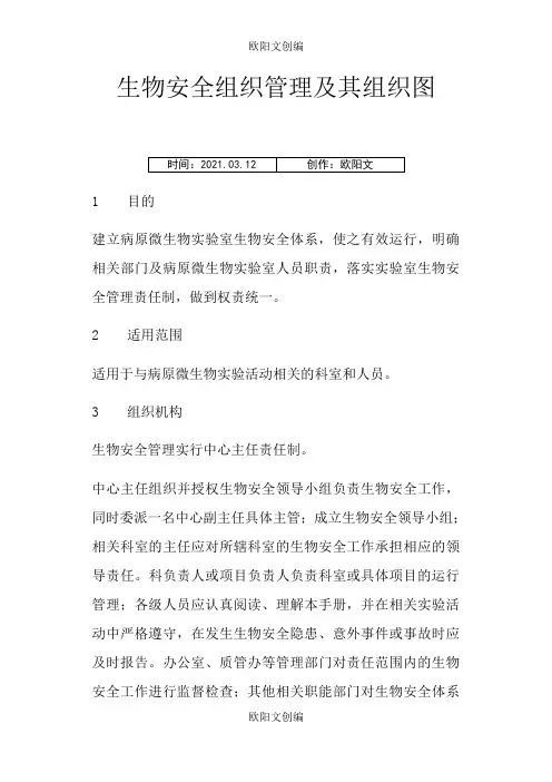 生物安全组织管理及其组织图之欧阳文创编