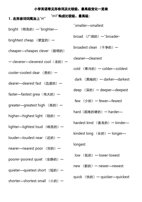小学英语常见形容词及比较级、最高级变化一览表