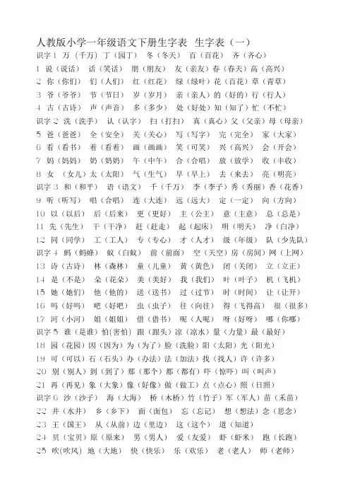 小学一年级语文下册生字表 生字表(人教版)