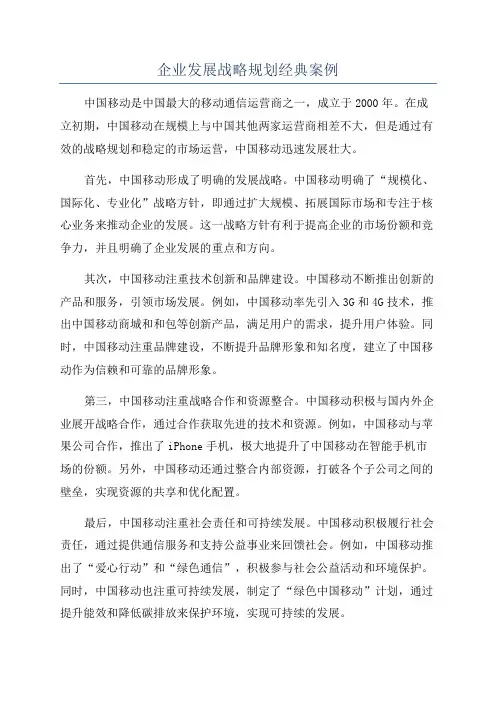 企业发展战略规划经典案例