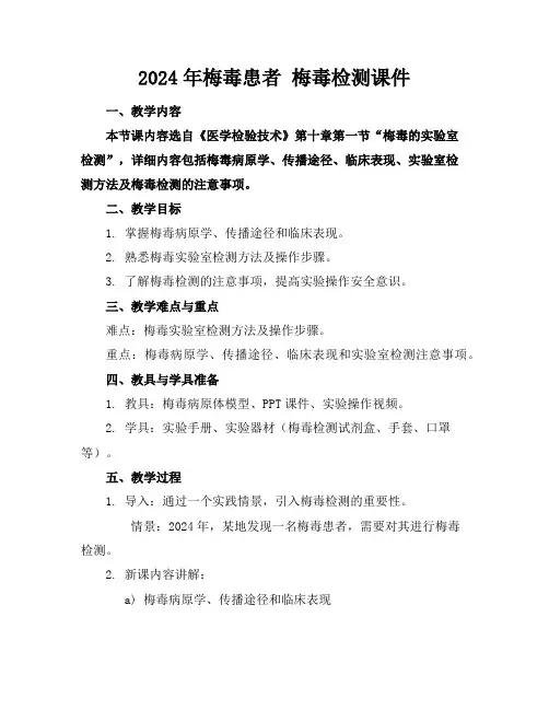 2024年梅毒患者梅毒检测课件
