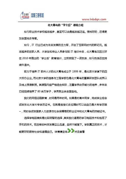 北大青鸟的“学士后”课程介绍