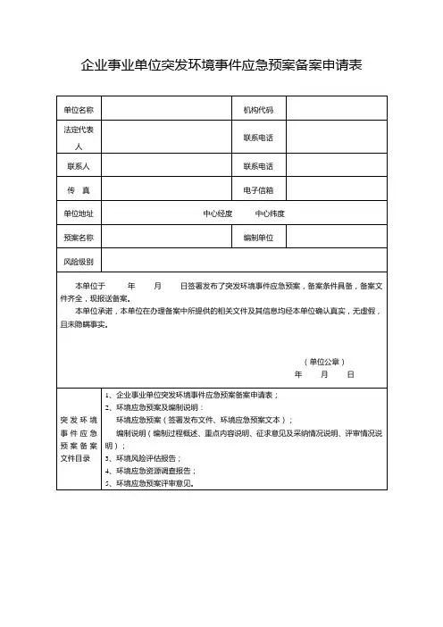 企业事业单位突发环境事件应急预案备案申请表