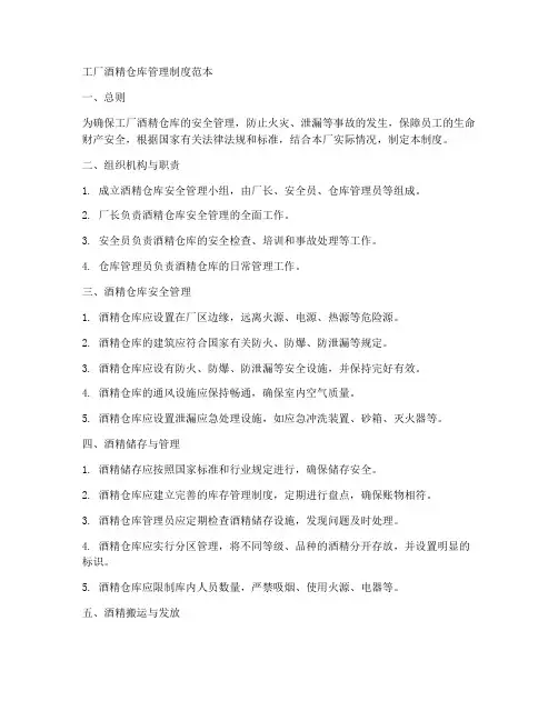 工厂酒精仓库管理制度范本