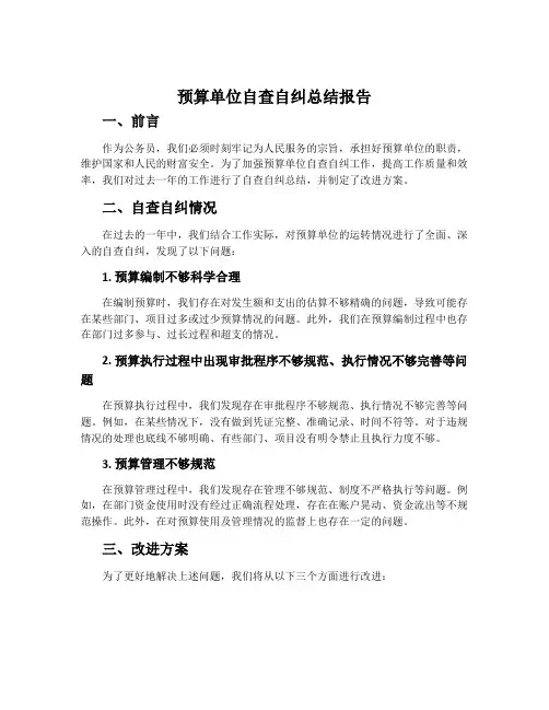 预算单位自查自纠总结报告