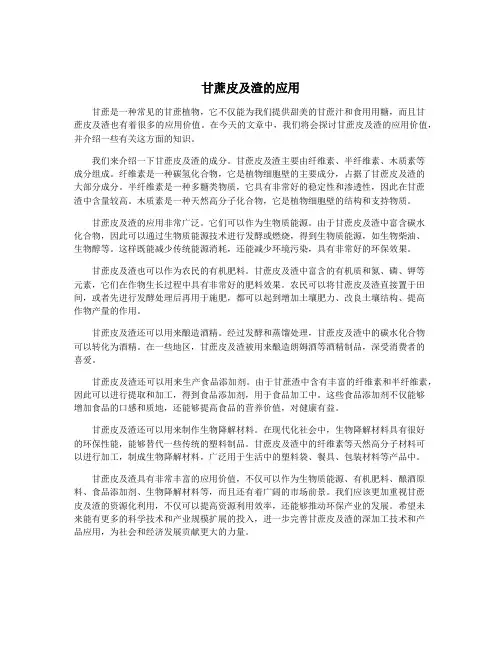 甘蔗皮及渣的应用