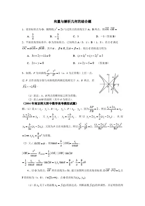 向量与解析几何的结合题 (讲解)