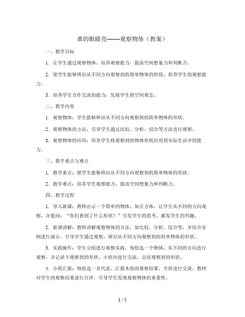 谁的眼睛亮——观察物体(教案)-二年级下册数学青岛版