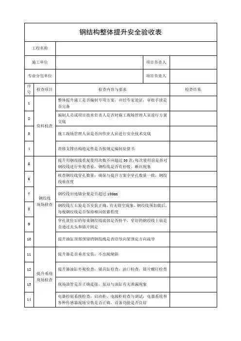 钢结构整体提升安全验收表